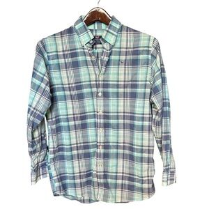Vineyard Vines Whale Shirt Boys‎ Large 16-18 Blue Plaid Long Sleeve Button Up